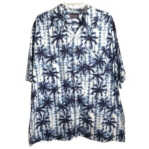 HB Sport Men's Hawaiian Shirt 3XLT Blue/White Palm Trees Tropical 100% Cotton